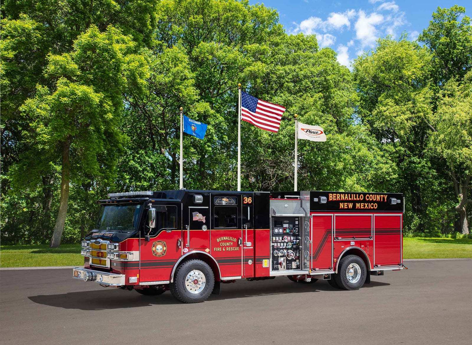 Bernalillo County Fire & Rescue, delivered Sept. 17: Velocity chassis, 2,000 gallon-per-minute (gpm) Waterous midship pump, 750-gallon tank.